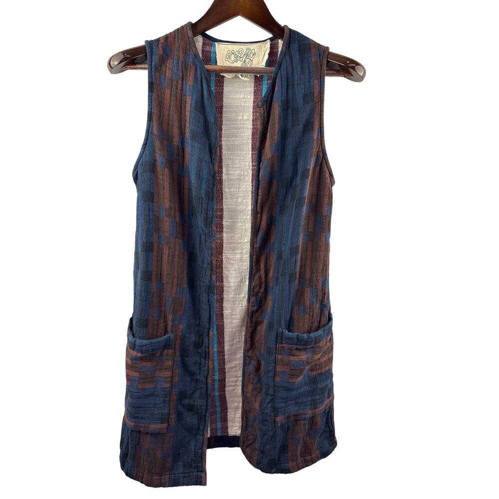 Women’s Ace & Jig XS Blue, Brown, & Black Patterned Long Vest